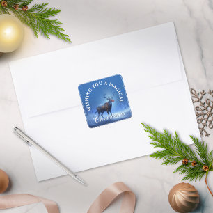 Blue White Reindeer Wonderland Christmas Square Sticker