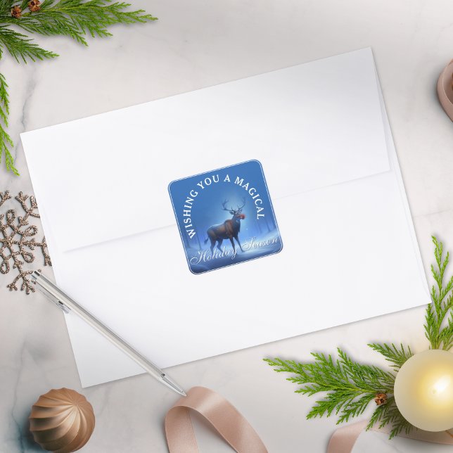 Blue White Reindeer Wonderland Holiday  Square Sticker (Creator Uploaded)