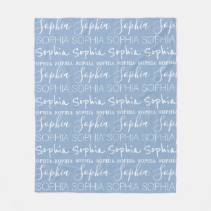 Blue White Repeating Personalised Name Custom Fleece Blanket
