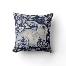 Blue White Resting Rabbit Hare Navy Chinoiserie