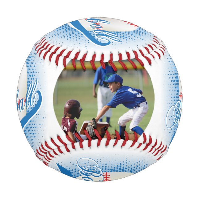 Blue | White Retro Baseball with Photo (Front)