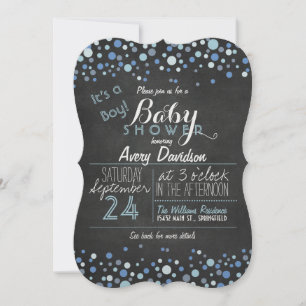 Blue & White Retro Chalkboard Boy Baby Shower Invitation