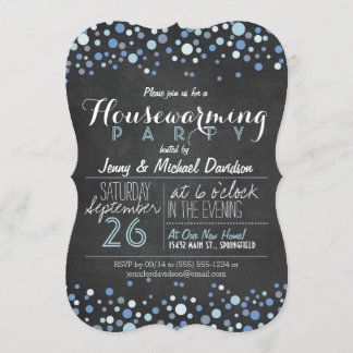 Blue & White Retro Chalkboard Housewarming Party Invitation