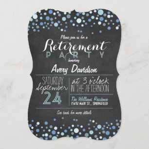Blue & White Retro Chalkboard Retirement Party Invitation