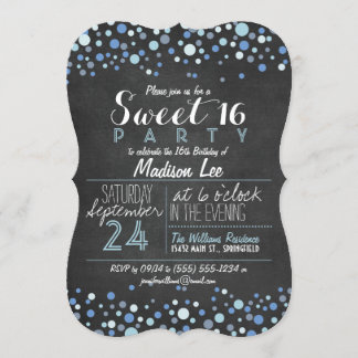Blue & White Retro Chalkboard Sweet 16 Party Invitation