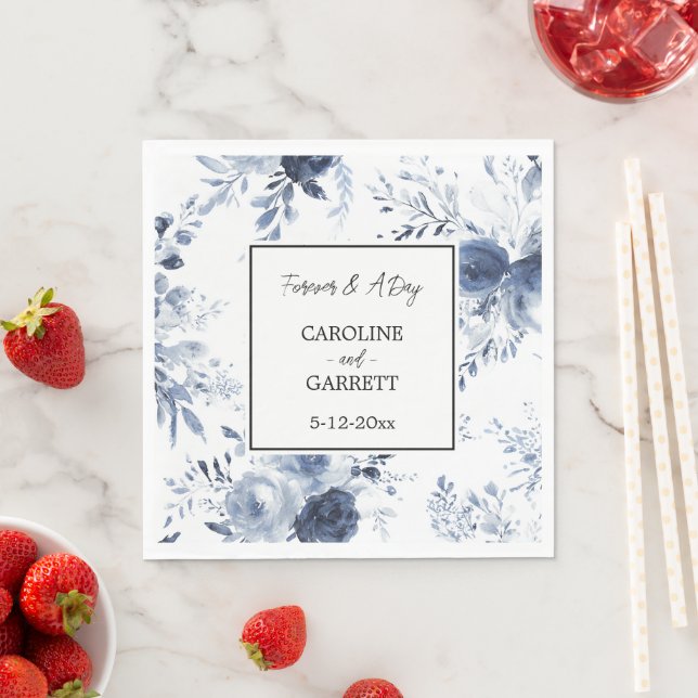 Blue White Romantic Floral Wedding Napkin (Insitu)