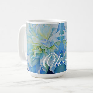 Blue white romantic peony watercolor painting  coffee mug