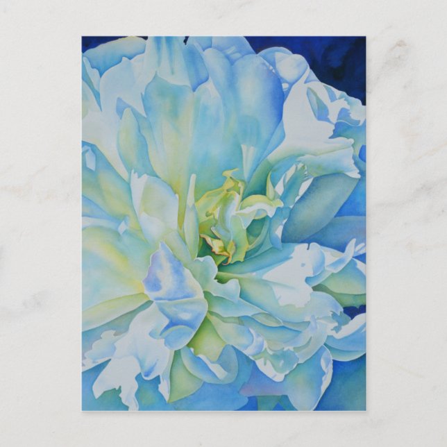Blue white romantic peony watercolor painting  postcard (Front)