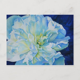Blue white romantic peony watercolor painting postcard