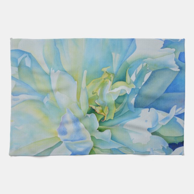 Blue white romantic peony watercolor painting  tea towel (Horizontal)