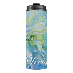 Blue white romantic peony watercolor painting  thermal tumbler