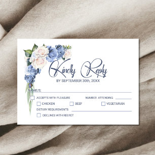 Blue White Rose Floral Wedding RSVP Card