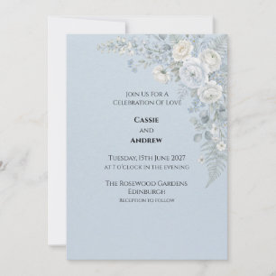Blue White Rose Wedding Invitation
