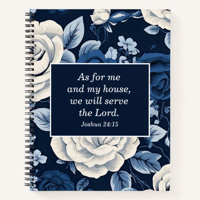Blue White Roses Christian Bible Verse  Notebook (Front)
