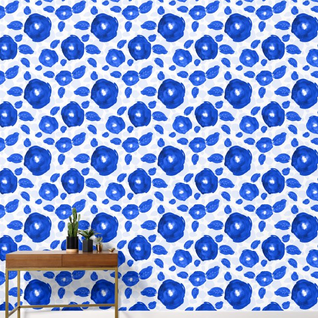 Blue White Roses Wall Covering  (Hallway)