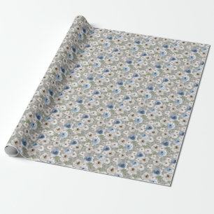 Blue White Roses Wrapping Paper