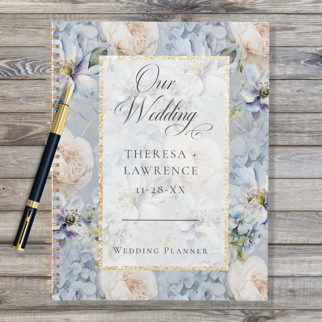Blue & White Rustic Floral Gold Frame Wedding Planner (Creator Uploaded)
