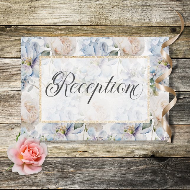 Blue & White Rustic Floral Gold Frame White Enclosure Card (Creator Uploaded)