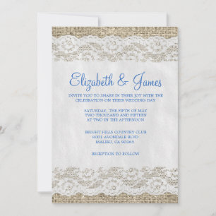 Blue & White Rustic Lace Wedding Invitations