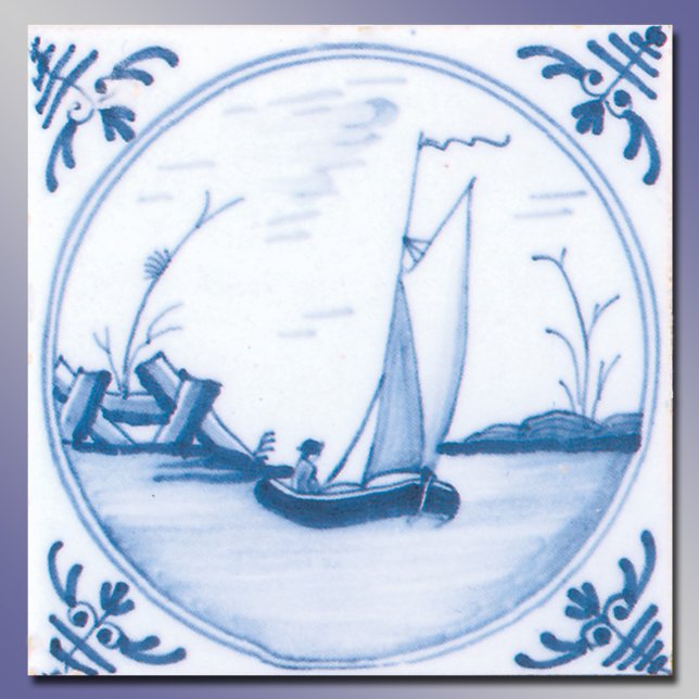 Blue White Sailboat Vintage Delft Art Tile (Blue White Sailboat Vintage Delft Art Tile)
