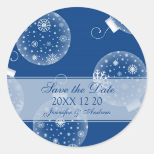 Blue White Save the Date Winter Wedding Stickers