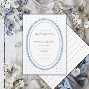 Blue White Scalloped Frame Vintage Invitation