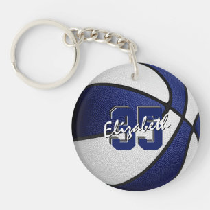blue white school club team colours basketball key ring
