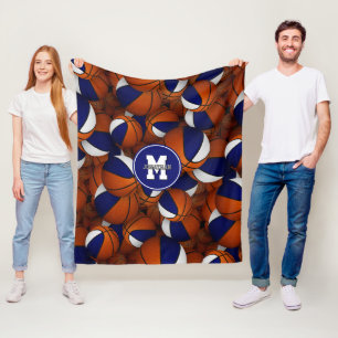 blue white school team colours basketball pattern fleece blanket