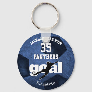 blue white school team sports girls soccer key ring