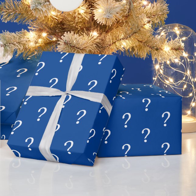 Blue White Script Question Mark  Wrapping Paper (Holidays)