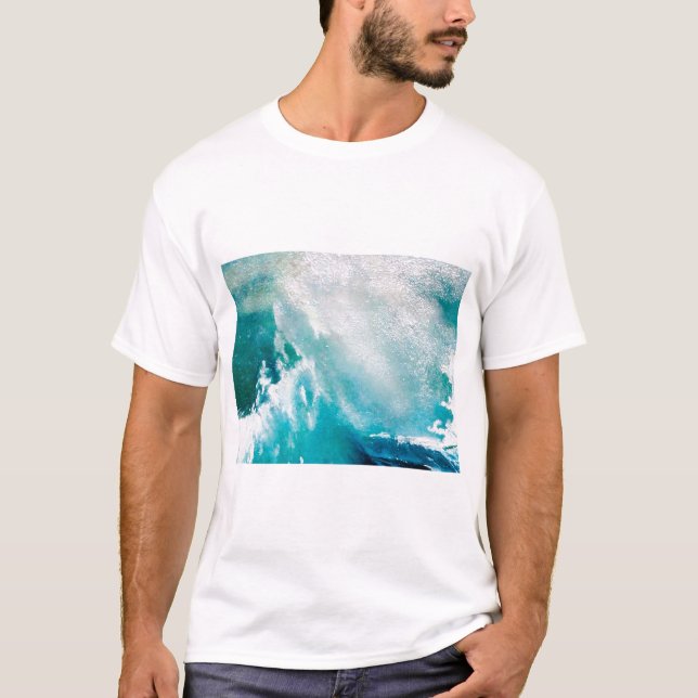 BLUE WHITE SEA WAVES IN THE STORM T-Shirt (Front)