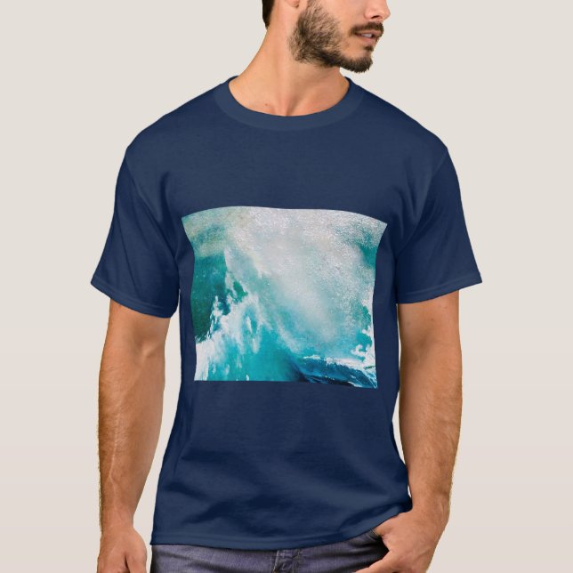 BLUE WHITE SEA WAVES IN THE STORM T-Shirt (Front)