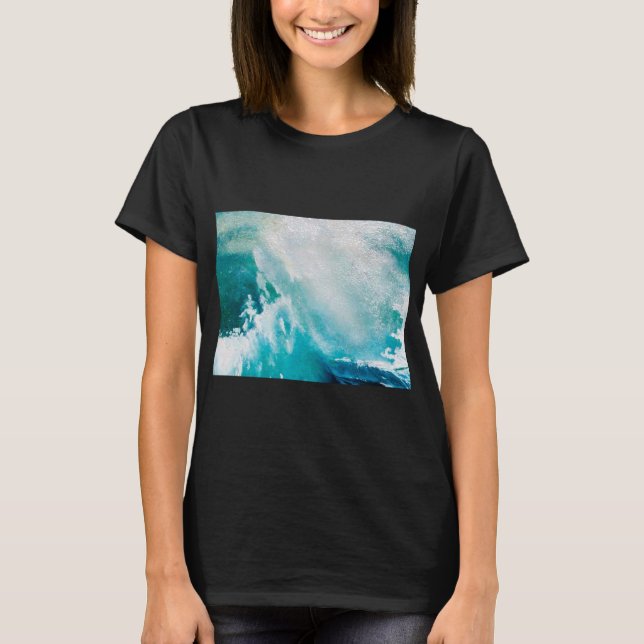 BLUE WHITE SEA WAVES IN THE STORM T-Shirt (Front)