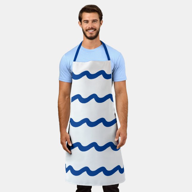 Blue white sea waves pattern nautical  apron (Worn)