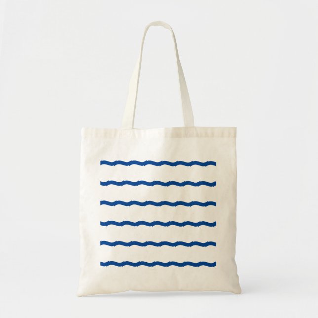 Blue white sea waves stripes nautical pattern tote bag (Front)
