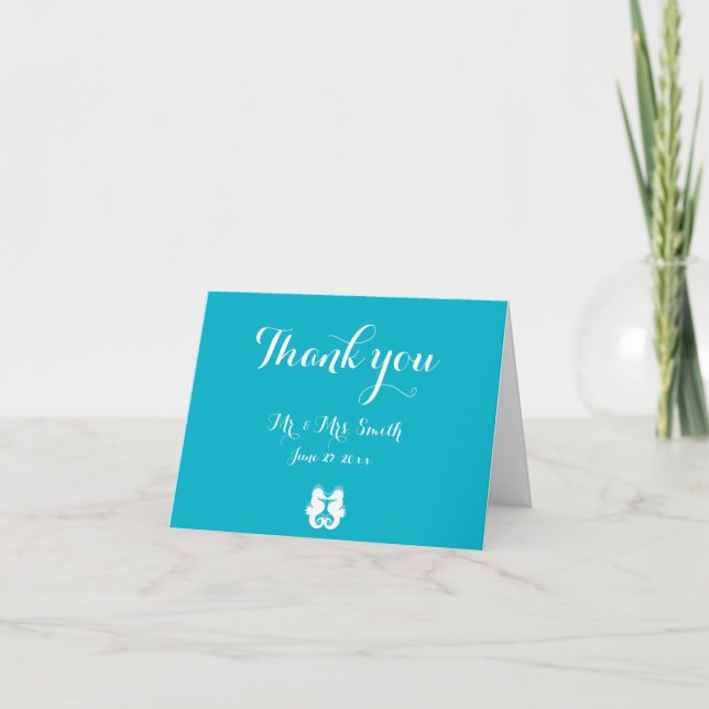 Blue White Seahorse Wedding Thank You Cards (Front)