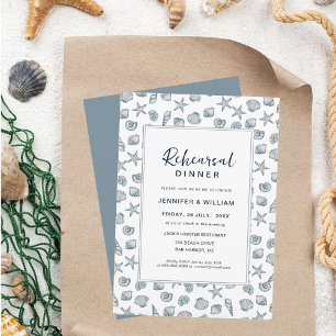Blue & White Seashell  Rehearsal Dinner  Announcement