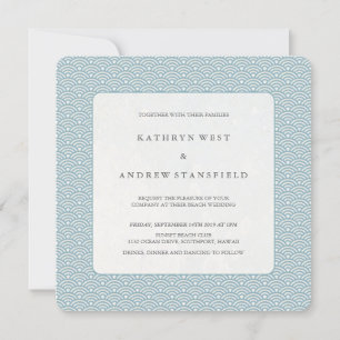 Blue + White Seigaiha Pattern Wedding Invitation