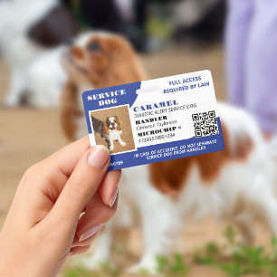 Blue White Service Dog Photo ID QR Code Badge