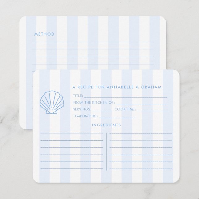 Blue White Shell Beachy Bridal Shower Recipe Card (Front/Back)