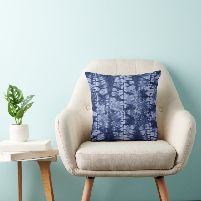 Blue & White Shibori Leaves Tie Dye  Cushion (Chair)