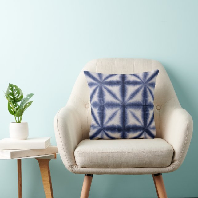 Blue & White Shibori Shapes Tie Dye Monogram Name Cushion (Chair)