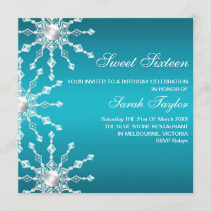 Blue & White Shimmer Snowflake Birthday Invite