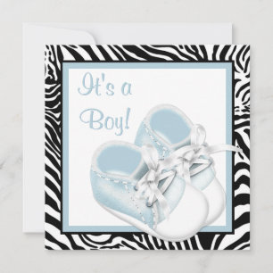 Blue White Shoes Blue Zebra Baby Boy Shower Invitation