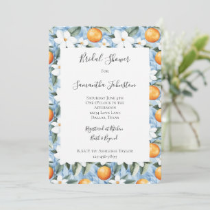 Blue White Sicilian Summer Floral Bridal Shower Invitation