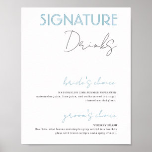 Blue & White Signature Drinks Wedding Bar Poster