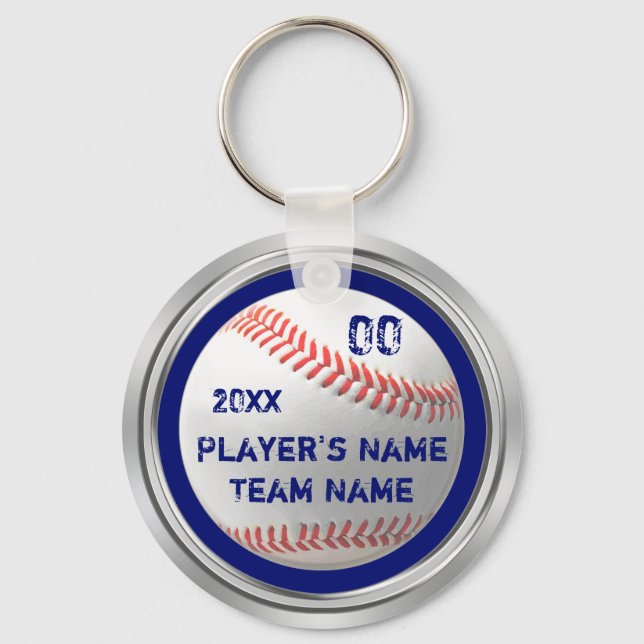 Blue, White, Silver Cheap Baseball Team Gifts Key Ring (Front)
