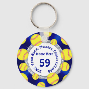 Blue, White, Silver Cheap Softball Gifts Softball Key Ring