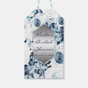 Blue White Silver Winter Wedding Vintage Roses Gift Tags