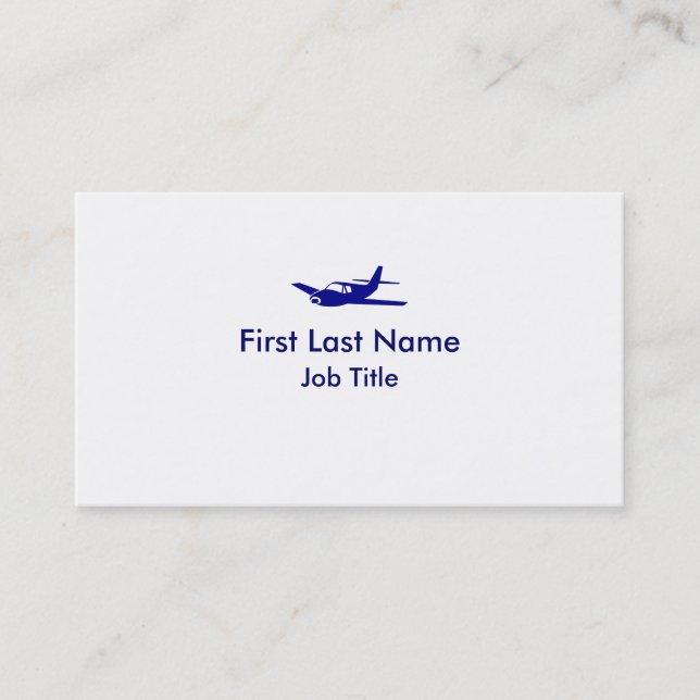 Blue white simple aeroplane custom business cards (Front)